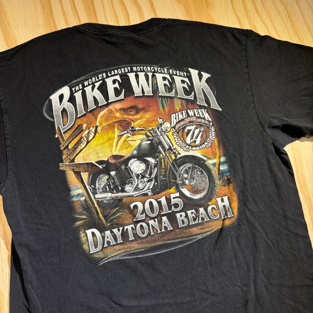 Hot Leathers Men's Daytona Beach Bike Week Biker Graphic T-Shirt Black Size L